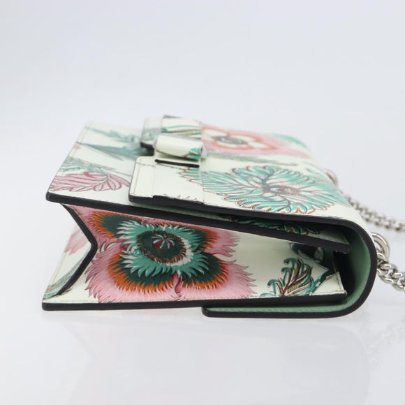 Salvatore Ferragamo Vala Chain Shoulder Bag Leather White Silver Auth 167834V