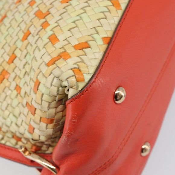 Salvatore Ferragamo Hand Bag Leather 2way Orange Gold Auth 167837A