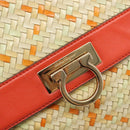 Salvatore Ferragamo Hand Bag Leather 2way Orange Gold Auth 167837A-20