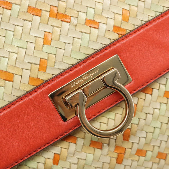 Salvatore Ferragamo Hand Bag Leather 2way Orange Gold Auth 167837A