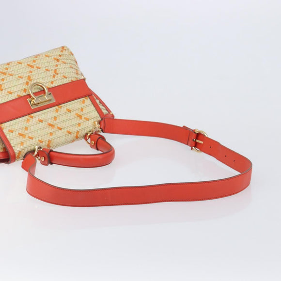 Salvatore Ferragamo Hand Bag Leather 2way Orange Gold Auth 167837A