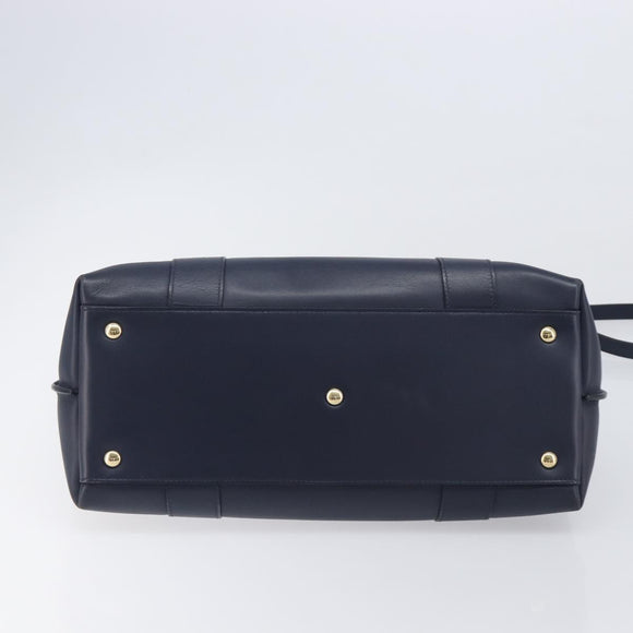 Salvatore Ferragamo Hand Bag Leather 2way Navy Gold Auth 167838A