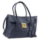 Salvatore Ferragamo Hand Bag Leather 2way Navy Gold Auth 167838A-1