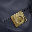 Salvatore Ferragamo Hand Bag Leather 2way Navy Gold Auth 167838A-22