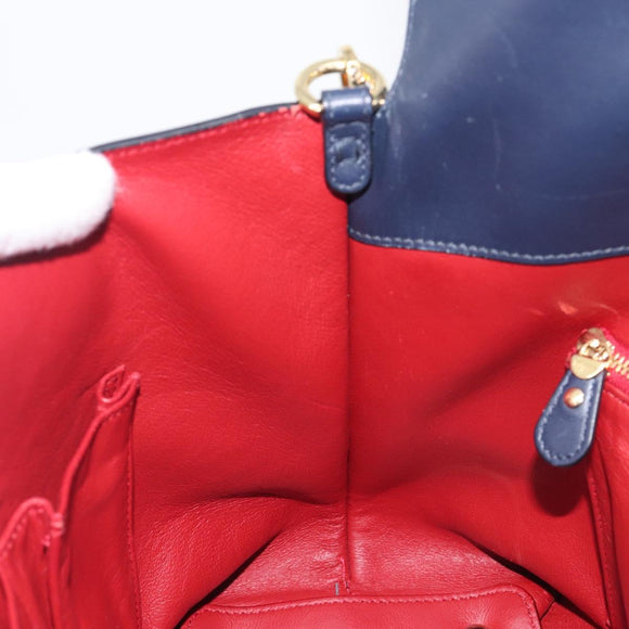Salvatore Ferragamo Hand Bag Leather 2way Navy Gold Auth 167838A