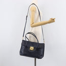 Salvatore Ferragamo Hand Bag Leather 2way Navy Gold Auth 167838A-32