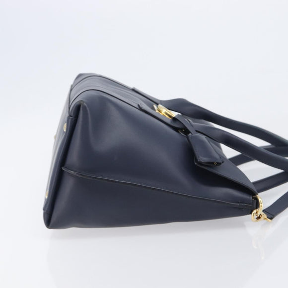 Salvatore Ferragamo Hand Bag Leather 2way Navy Gold Auth 167838A