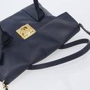 Salvatore Ferragamo Hand Bag Leather 2way Navy Gold Auth 167838A-6