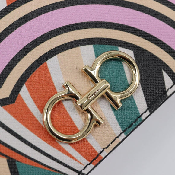 Salvatore Ferragamo Gancini Card Case Leather Multicolor Gold Auth 167840M
