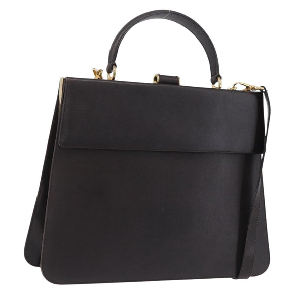 Salvatore Ferragamo Hand Bag Leather 2way Brown Gold Auth 167841V
