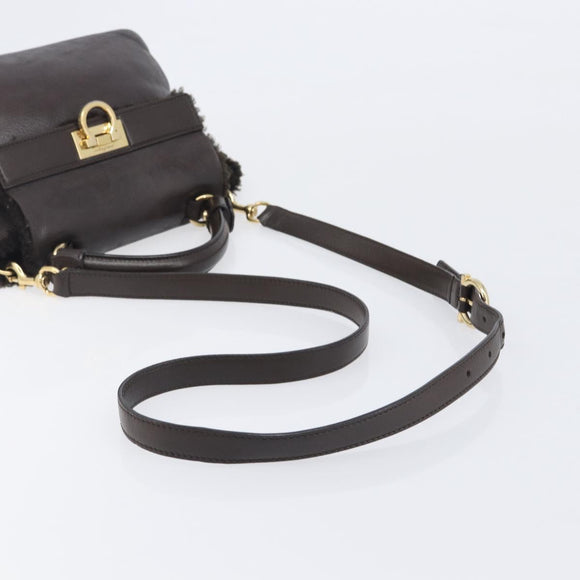 Salvatore Ferragamo Hand Bag Leather 2way Brown Gold Auth 167842A