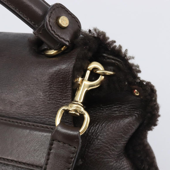 Salvatore Ferragamo Hand Bag Leather 2way Brown Gold Auth 167842A