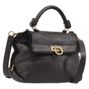 Salvatore Ferragamo Hand Bag Leather 2way Brown Gold Auth 167842A-1