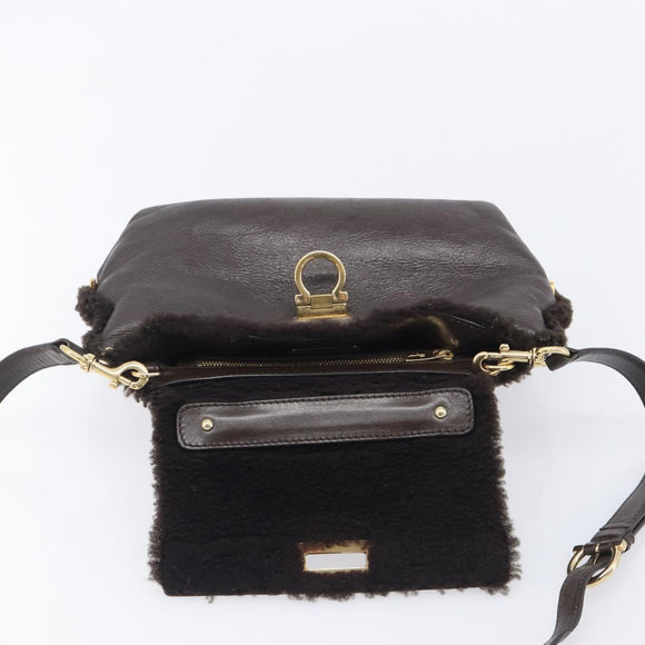 Salvatore Ferragamo Hand Bag Leather 2way Brown Gold Auth 167842A