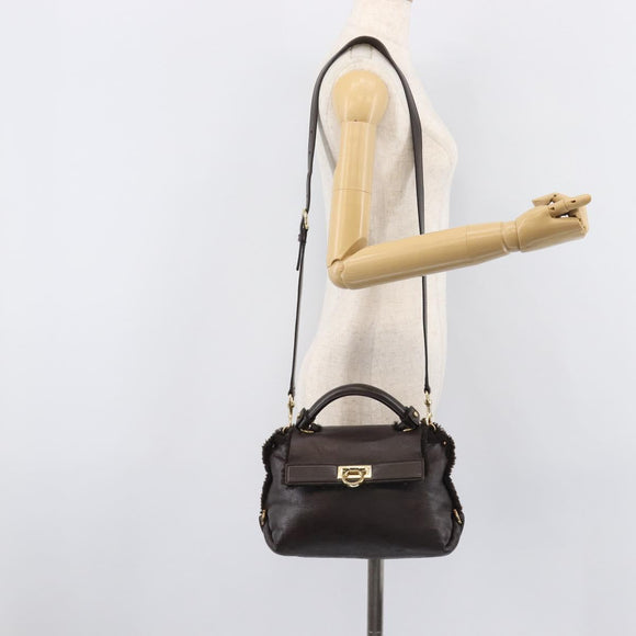 Salvatore Ferragamo Hand Bag Leather 2way Brown Gold Auth 167842A
