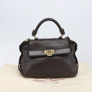 Salvatore Ferragamo Hand Bag Leather 2way Brown Gold Auth 167842A-12