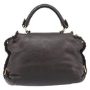 Salvatore Ferragamo Hand Bag Leather 2way Brown Gold Auth 167842A-2
