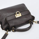 Salvatore Ferragamo Hand Bag Leather 2way Brown Gold Auth 167842A-7