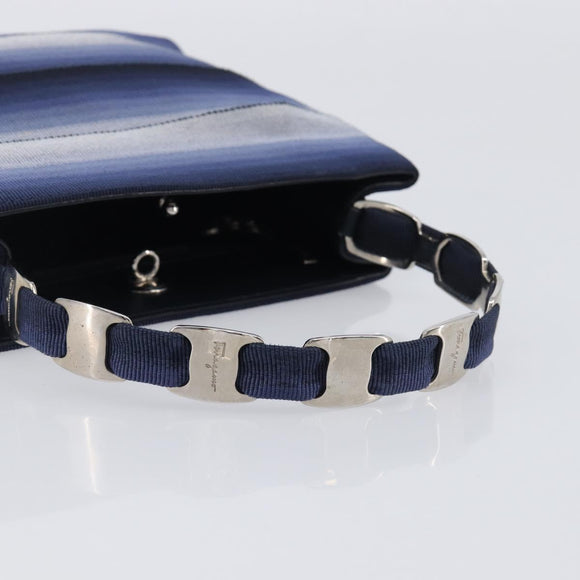 Salvatore Ferragamo Vala Hand Bag Canvas Blue Silver Auth 167843A