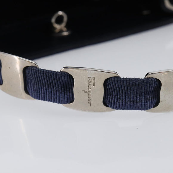 Salvatore Ferragamo Vala Hand Bag Canvas Blue Silver Auth 167843A