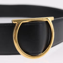 Salvatore Ferragamo Gancini Belt Leather 34.6"" Black Gold Auth 167844A-5