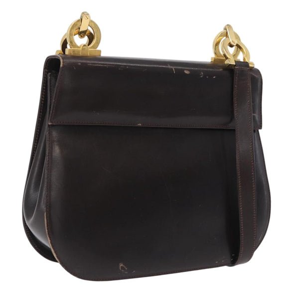 Salvatore Ferragamo Gancini Shoulder Bag Leather Brown Gold Auth 167846