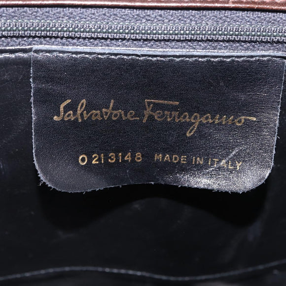 Salvatore Ferragamo Gancini Shoulder Bag Leather Brown Gold Auth 167846