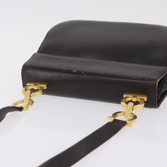 Salvatore Ferragamo Gancini Shoulder Bag Leather Brown Gold Auth 167846