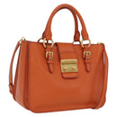 Miu Miu Hand Bag Leather 2way Orange Gold Auth 167849A-1