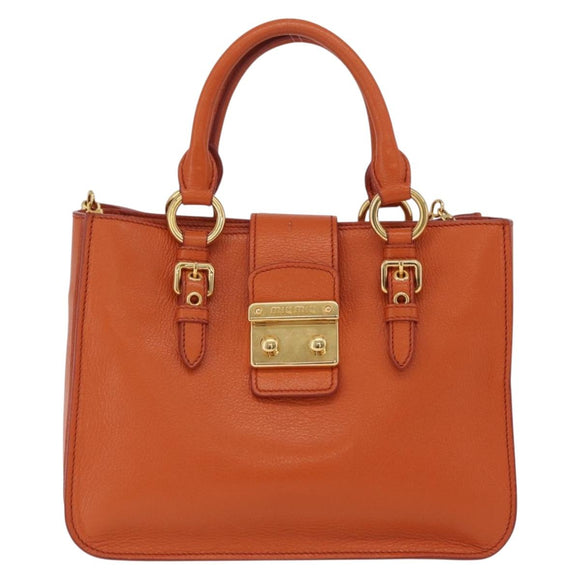 Miu Miu Hand Bag Leather 2way Orange Gold Auth 167849A