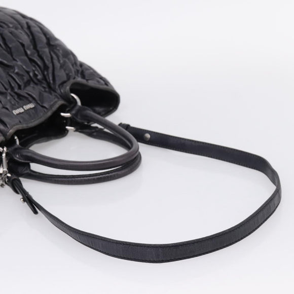 Miu Miu Matelasse Hand Bag Leather 2way Black Silver Auth 167850A