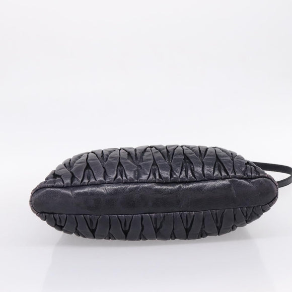 Miu Miu Matelasse Hand Bag Leather 2way Black Silver Auth 167850A