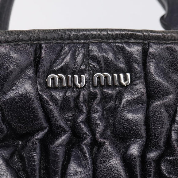 Miu Miu Matelasse Hand Bag Leather 2way Black Silver Auth 167850A