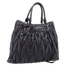 Miu Miu Matelasse Hand Bag Leather 2way Black Silver Auth 167850A-1