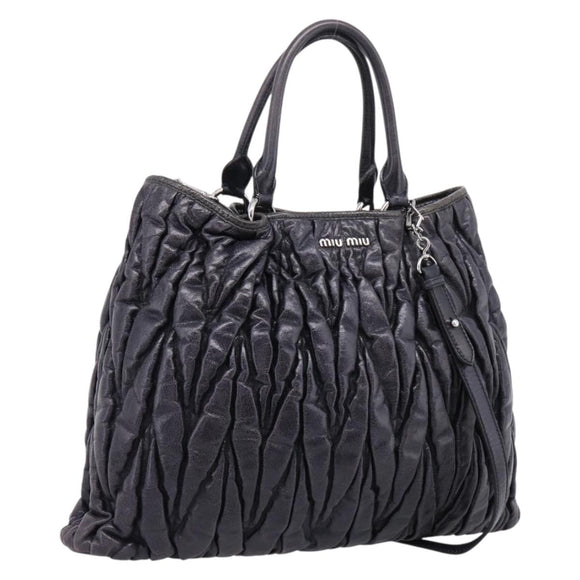 Miu Miu Matelasse Hand Bag Leather 2way Black Silver Auth 167850A