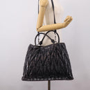 Miu Miu Matelasse Hand Bag Leather 2way Black Silver Auth 167850A-28