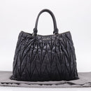 Miu Miu Matelasse Hand Bag Leather 2way Black Silver Auth 167850A-12
