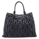 Miu Miu Matelasse Hand Bag Leather 2way Black Silver Auth 167850A-13