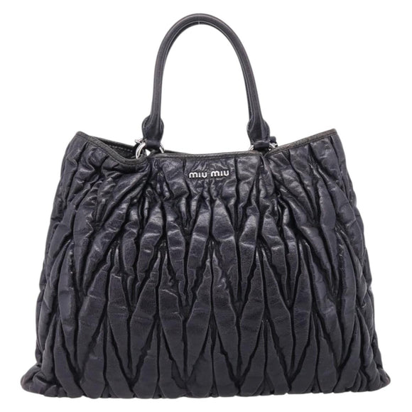 Miu Miu Matelasse Hand Bag Leather 2way Black Silver Auth 167850A