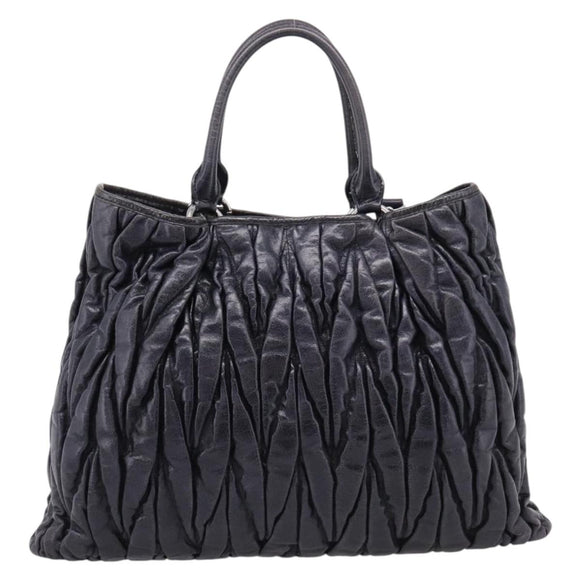 Miu Miu Matelasse Hand Bag Leather 2way Black Silver Auth 167850A