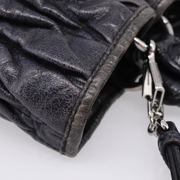 Miu Miu Matelasse Hand Bag Leather 2way Black Silver Auth 167850A