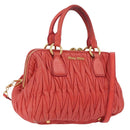Miu Miu Matelasse Hand Bag Leather 2way Orange Gold Auth 167852V-1