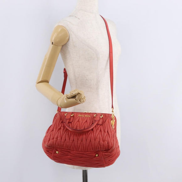 Miu Miu Matelasse Hand Bag Leather 2way Orange Gold Auth 167852V