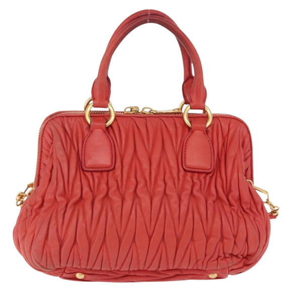 Miu Miu Matelasse Hand Bag Leather 2way Orange Gold Auth 167852V