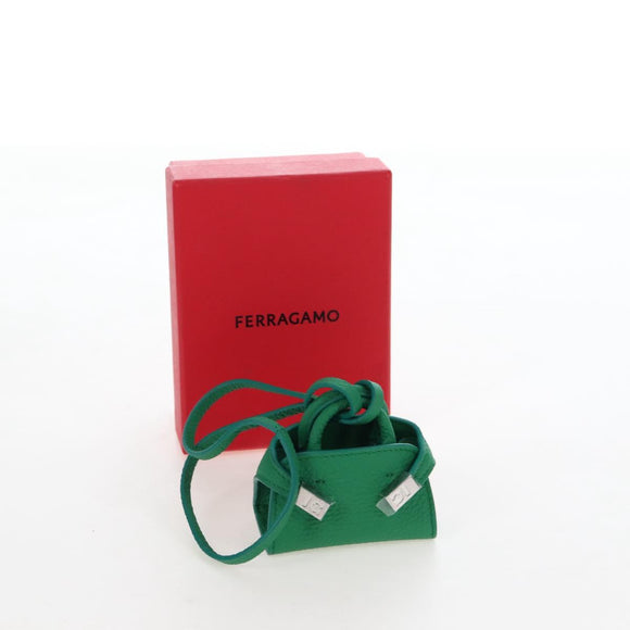 Salvatore Ferragamo Gancini Bag Charm Leather Green Silver Auth 167856M
