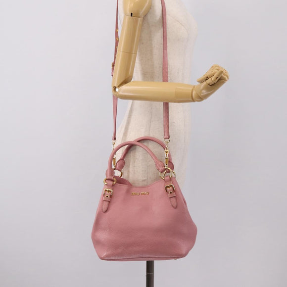 Miu Miu Hand Bag Leather 2way Pink Gold Auth 167858A