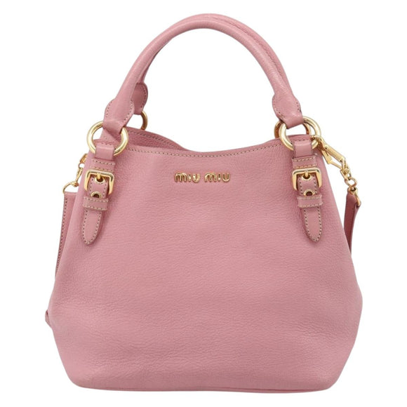Miu Miu Hand Bag Leather 2way Pink Gold Auth 167858A