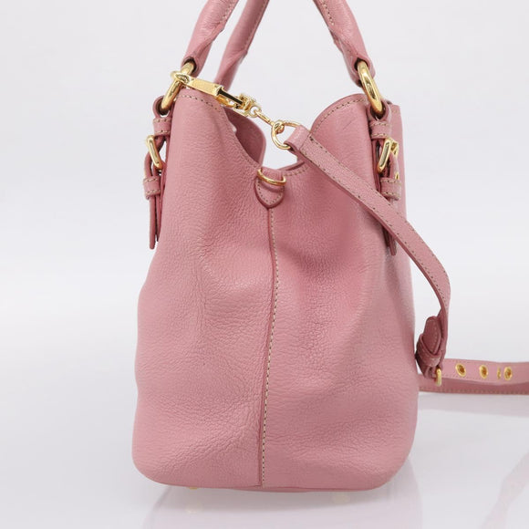 Miu Miu Hand Bag Leather 2way Pink Gold Auth 167858A
