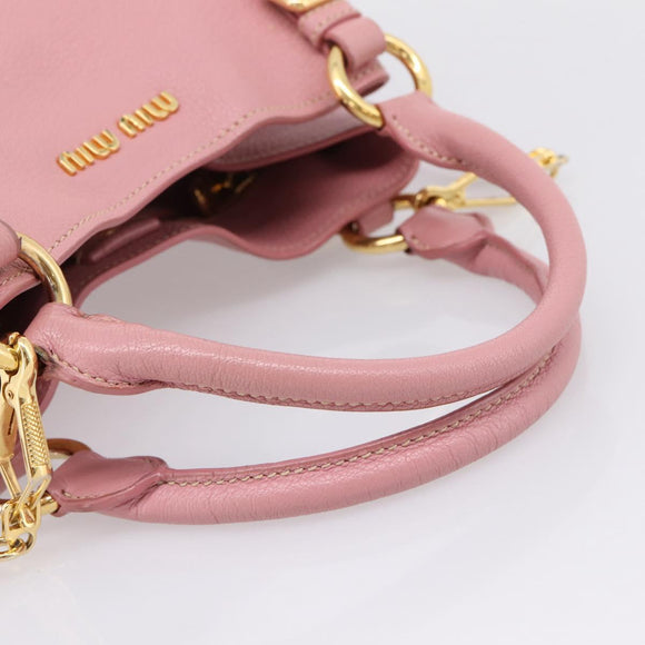 Miu Miu Hand Bag Leather 2way Pink Gold Auth 167858A