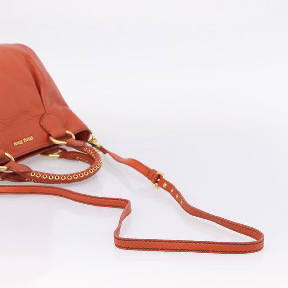 Miu Miu Hand Bag Leather 2way Orange Gold Auth 167859M